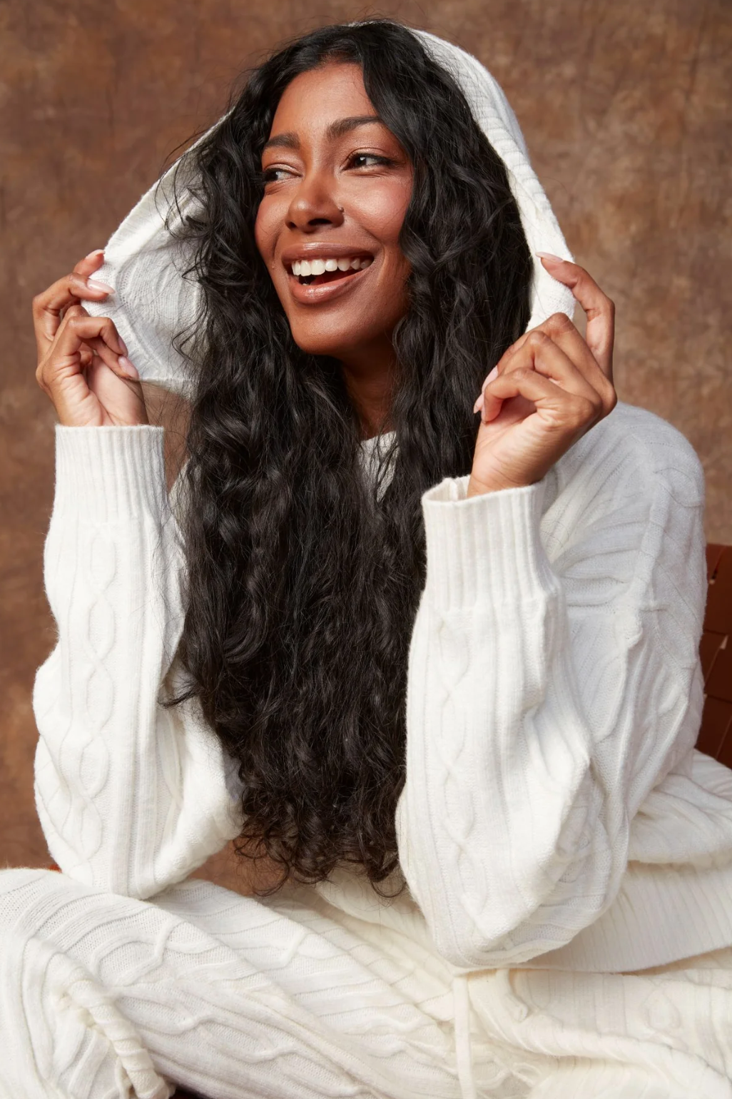 Cable Knit Hoodie Pullover-Cream