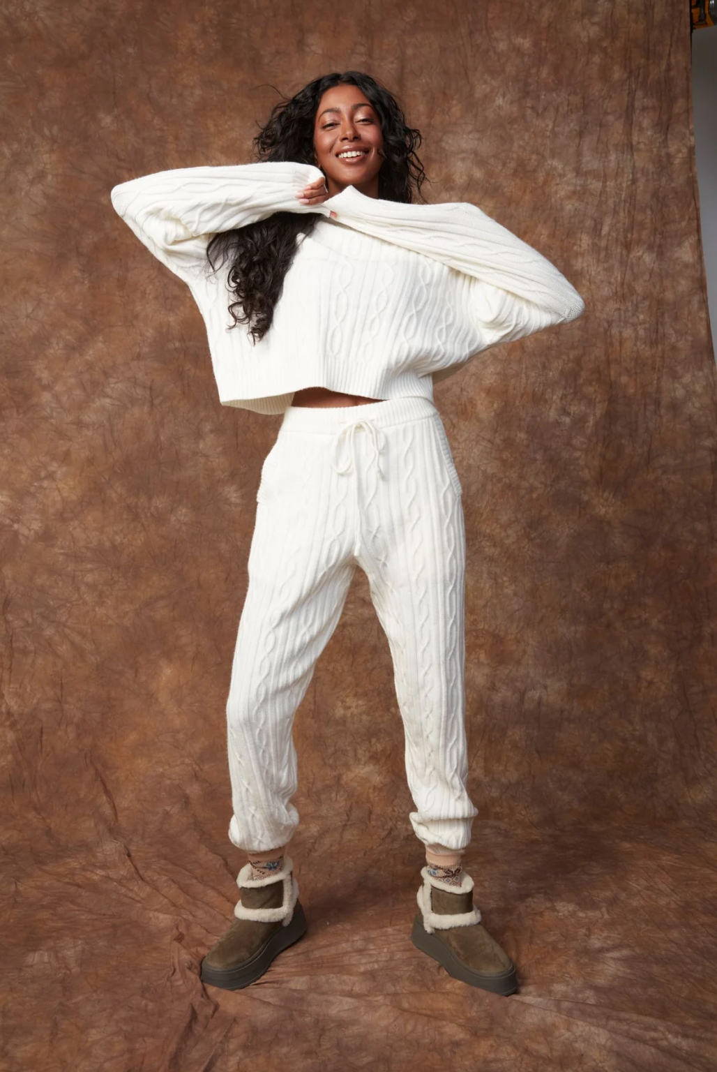 Cable Knit Hoodie Pullover-Cream