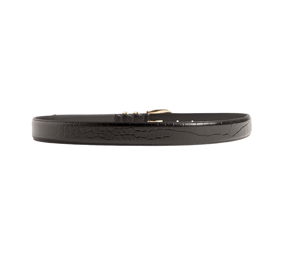 The Jordan Croc Embossed Belt-Dark Brown/Gold