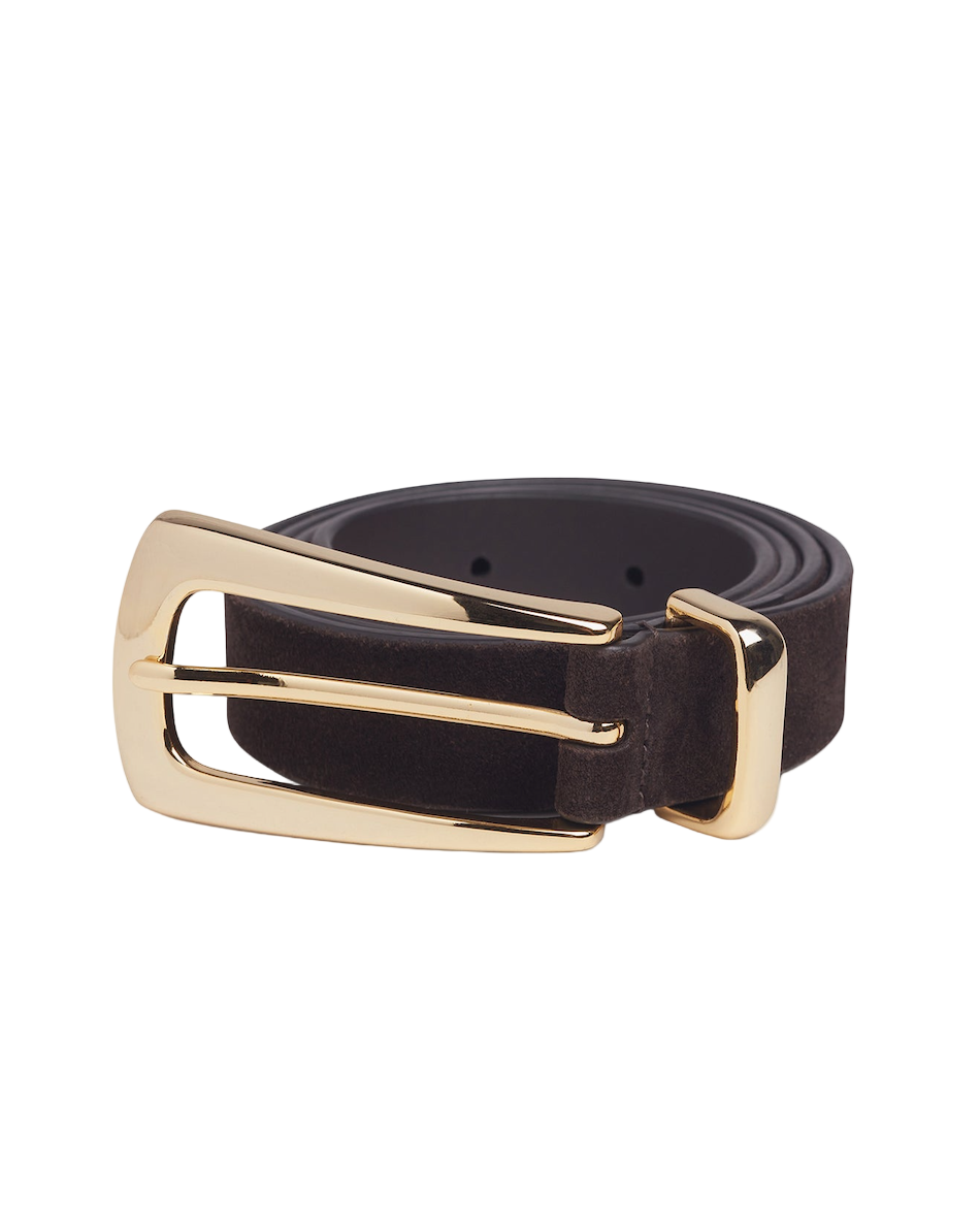 The Suede Statement Belt-Chocolate/Gold