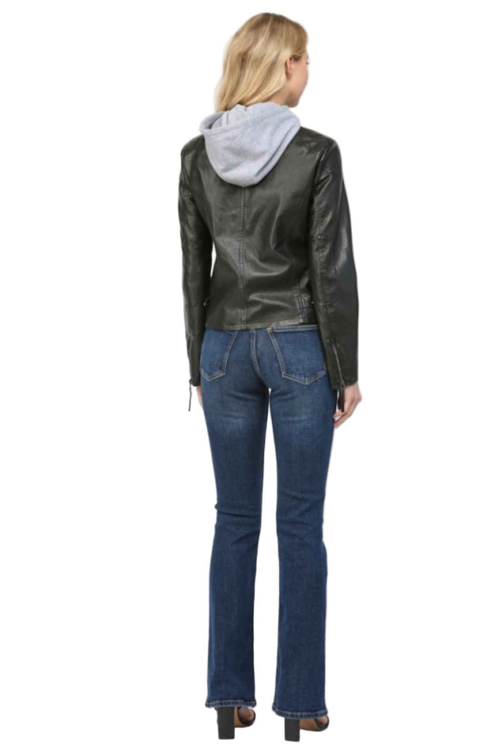 Hooded Faux Leather Jacket-Black