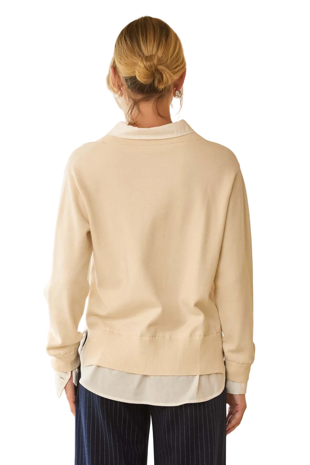 Layered Mixed Media Sweater-Ivory/White
