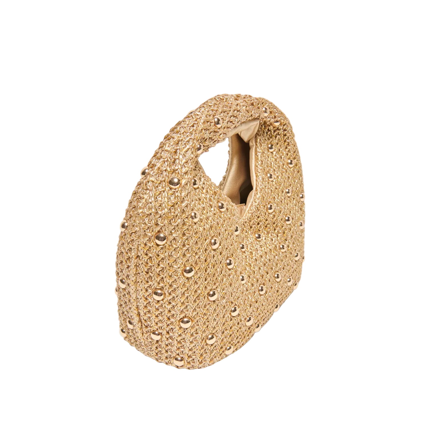 Dahlia Studded Raffia Bag-Gold