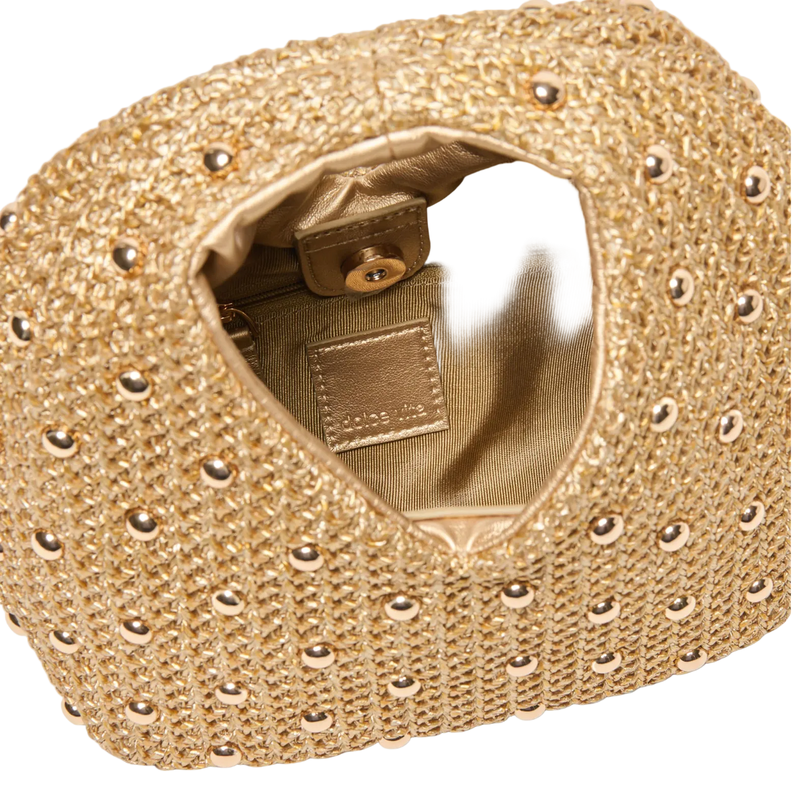 Dahlia Studded Raffia Bag-Gold