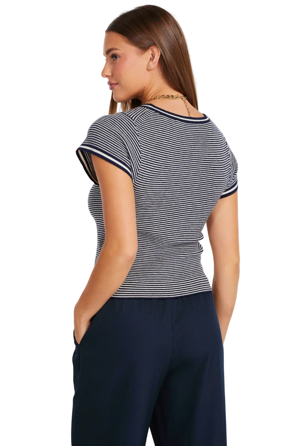 Hepburn Short Sleeve Sweater-Navy Stripe