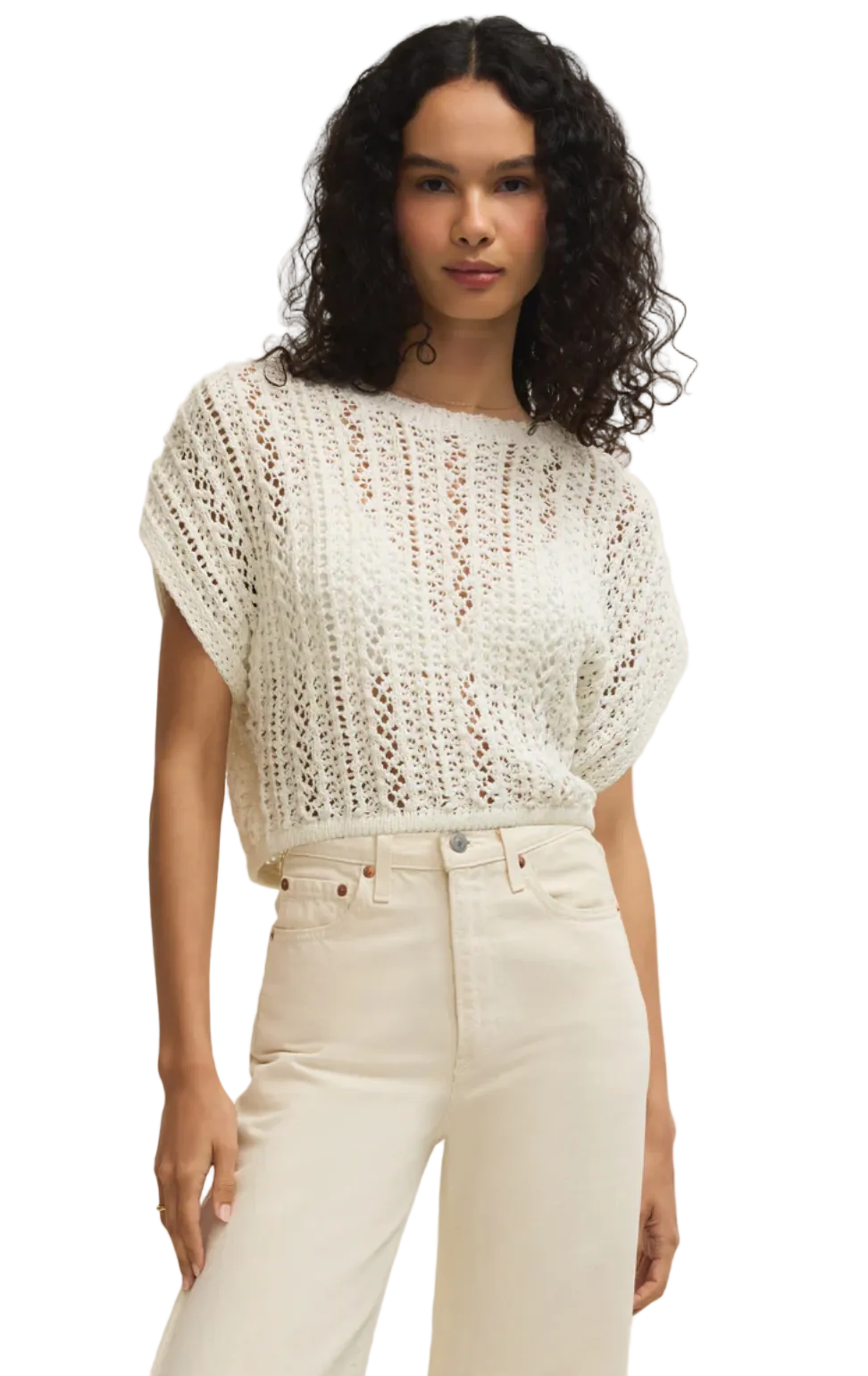 Ballast Crop Crochet Top-White