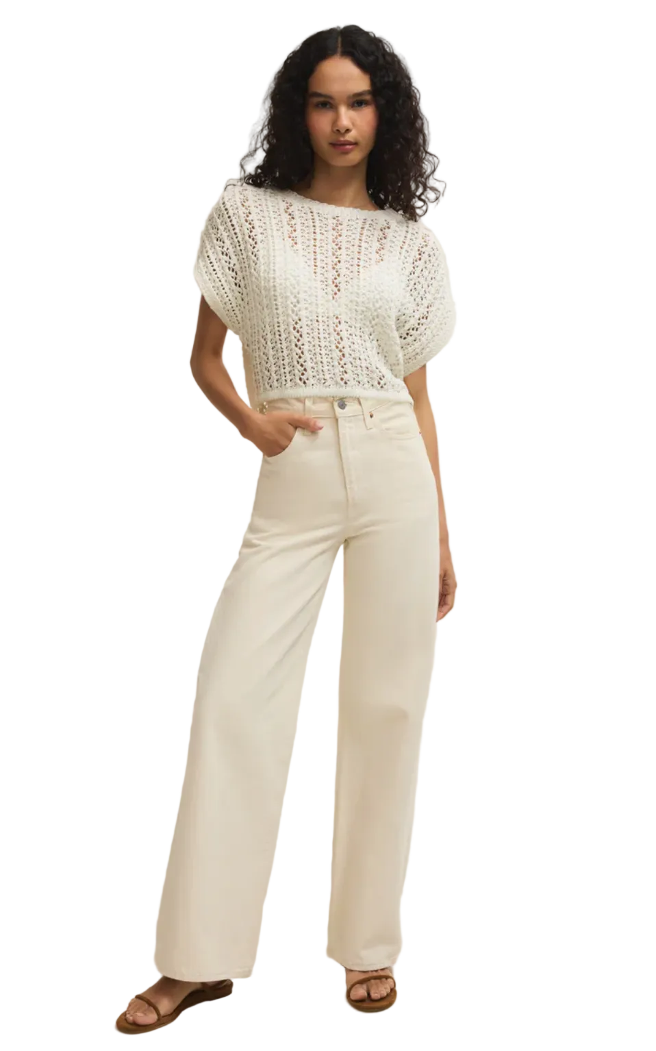 Ballast Crop Crochet Top-White