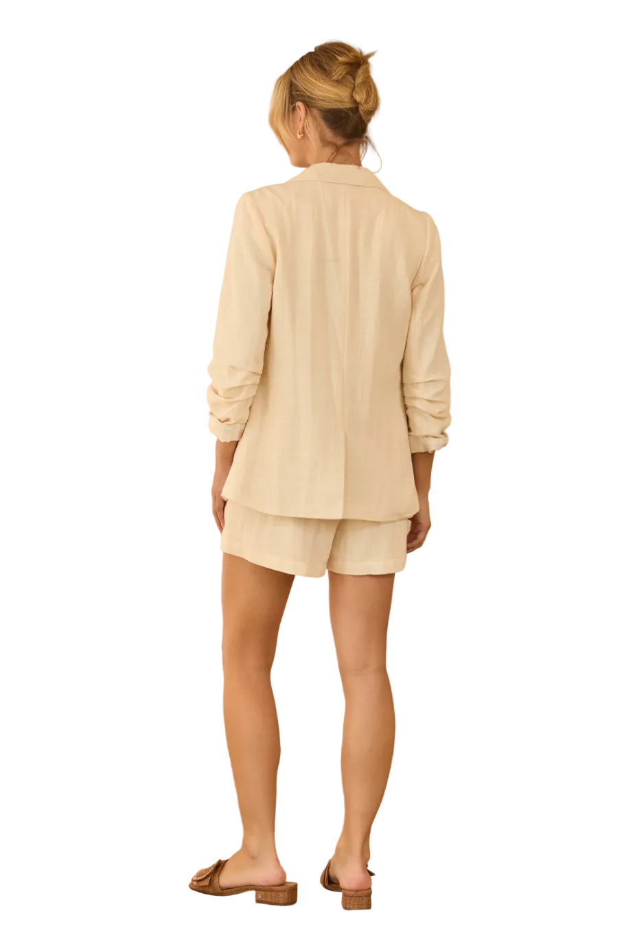 Cinched Sleeve Blazer-Ecru