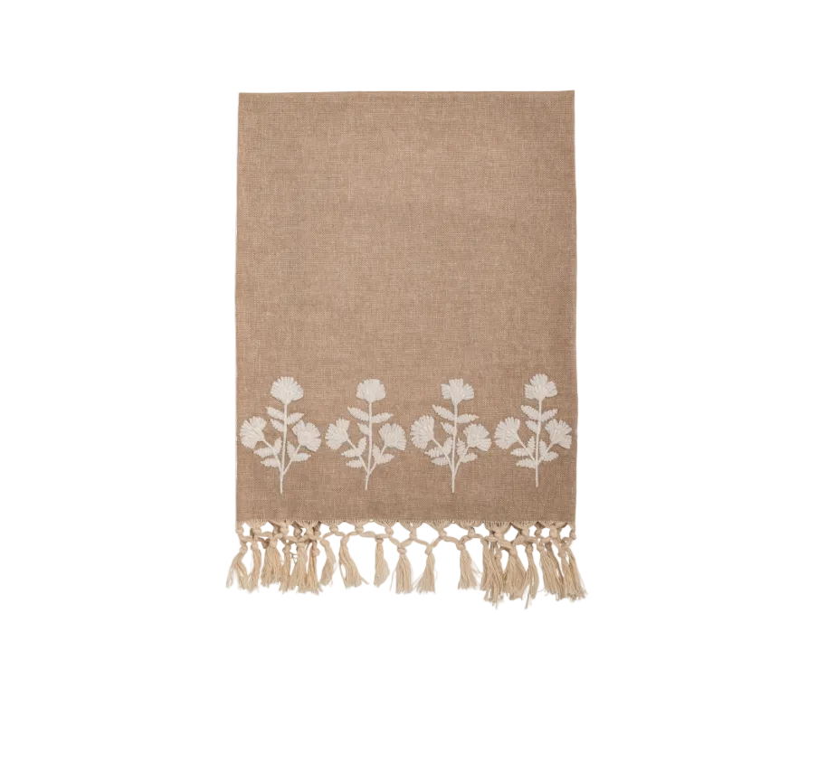 Floral Embroidered Towel w/ Fringe