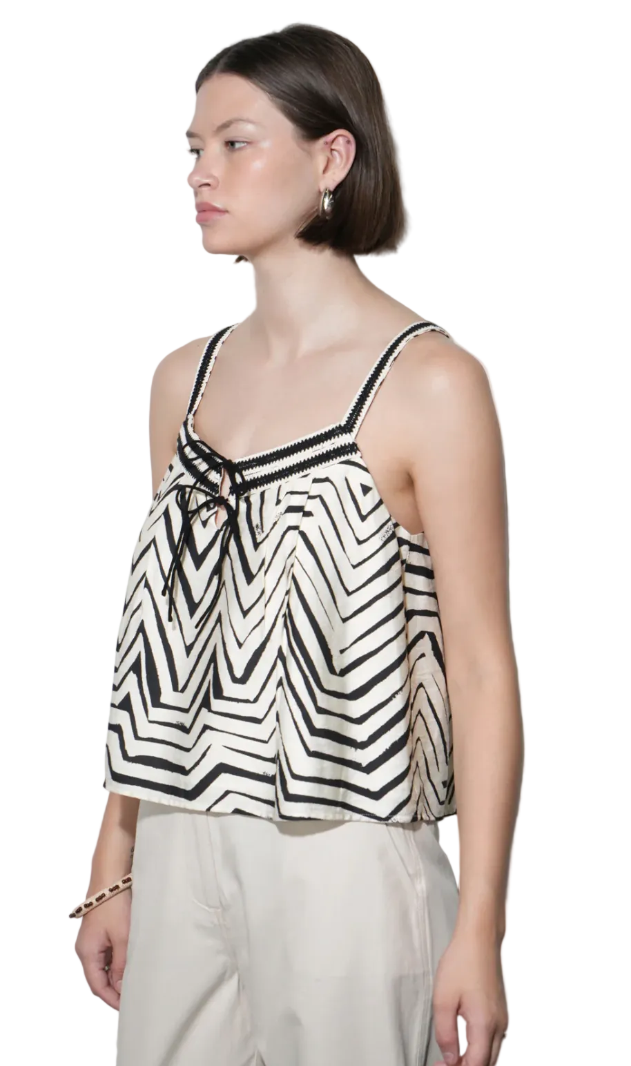 Harper Crochet Detail Top-Ivory/Black