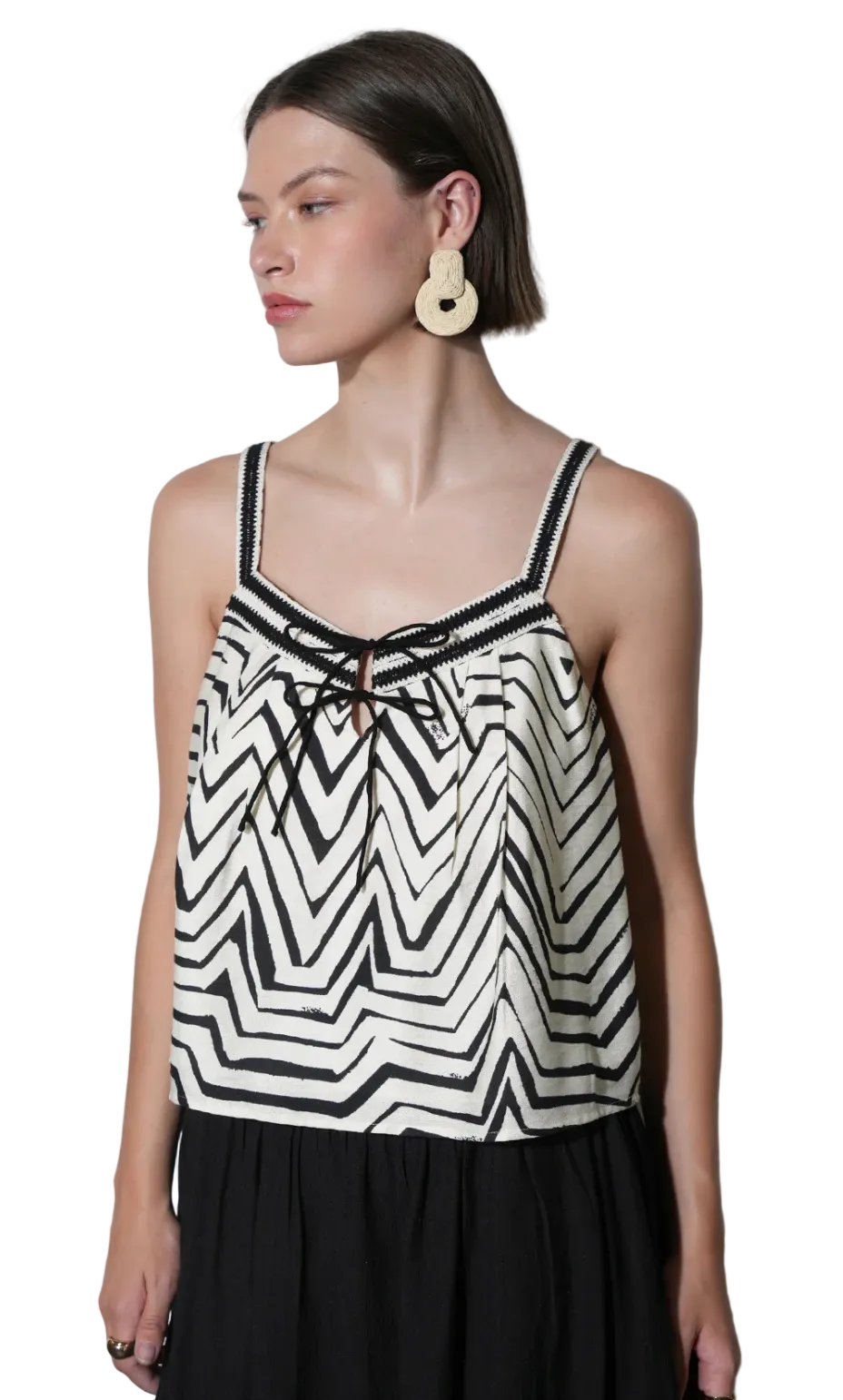 Harper Crochet Detail Top-Ivory/Black