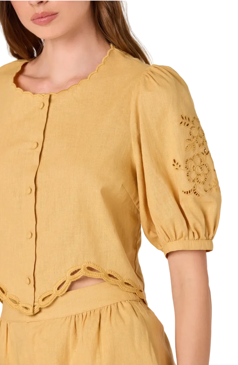Joellyn Puff Sleeve Top-Mustard