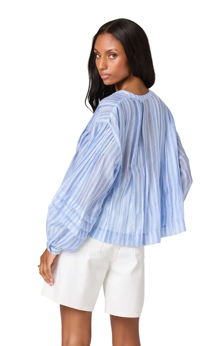 Erica Balloon Sleeve Blouse-Blue Stripe