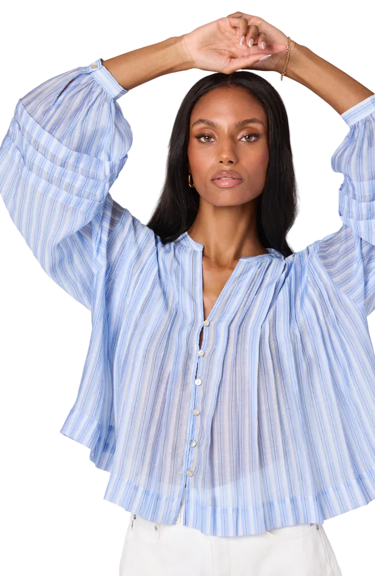 Erica Balloon Sleeve Blouse-Blue Stripe