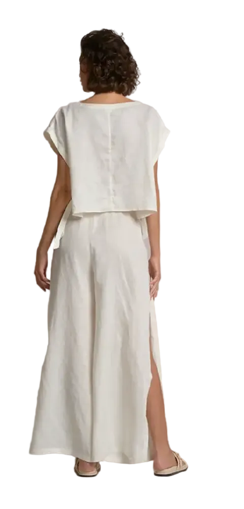 Linen Side Tie Top-Cream