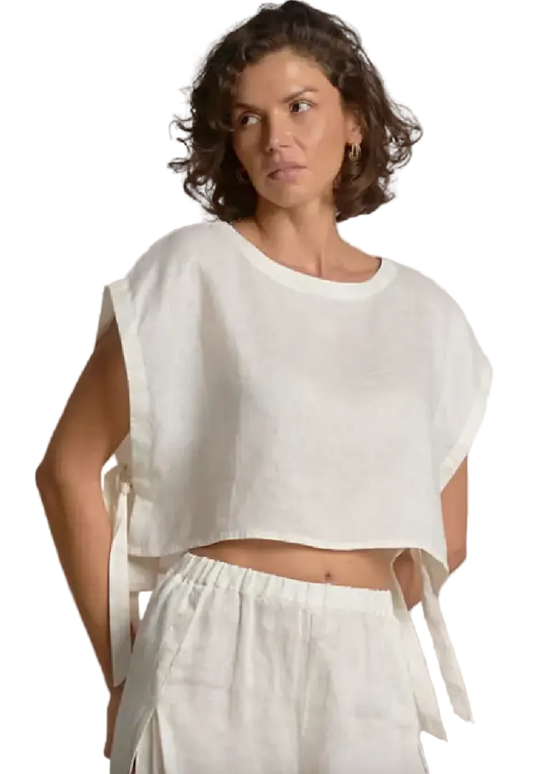 Linen Side Tie Top-Cream