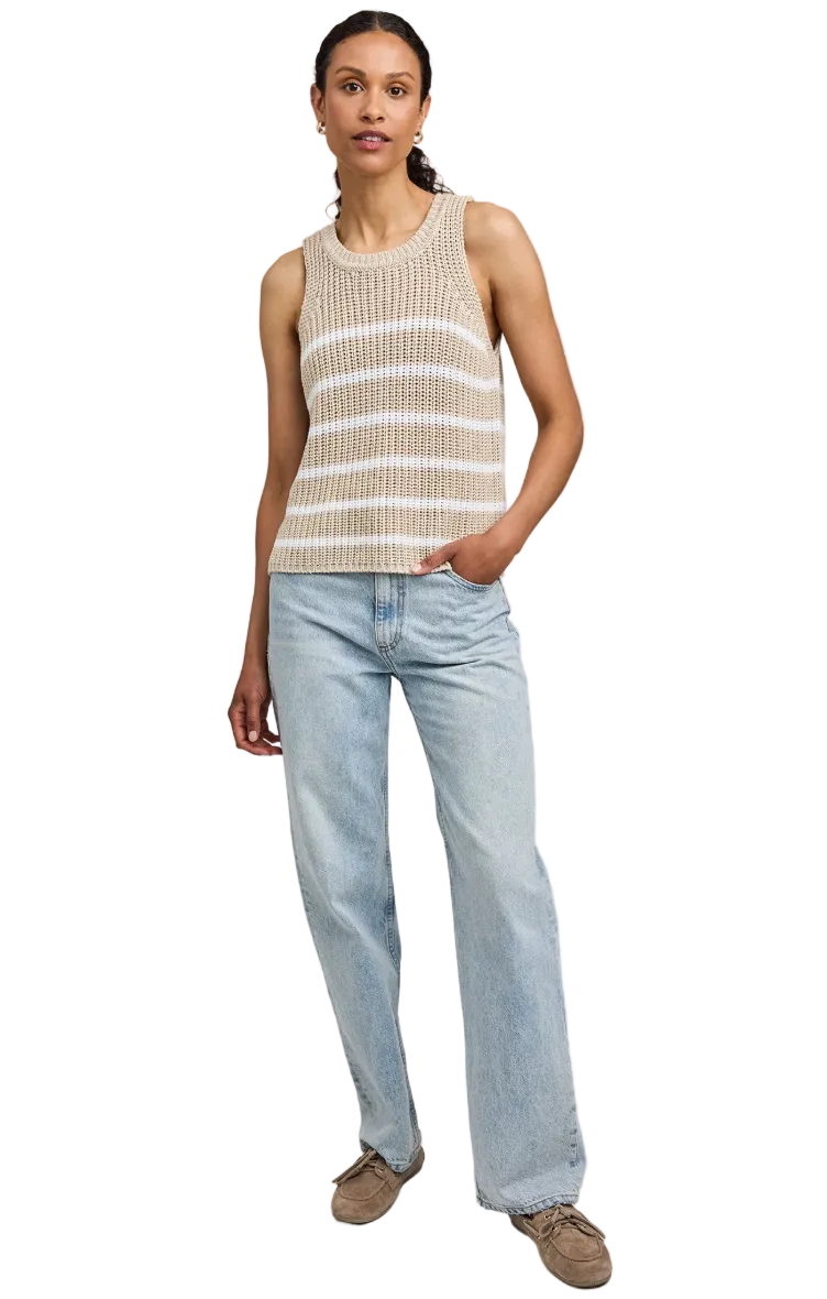 Andrea Stripe Tank-Tan/White