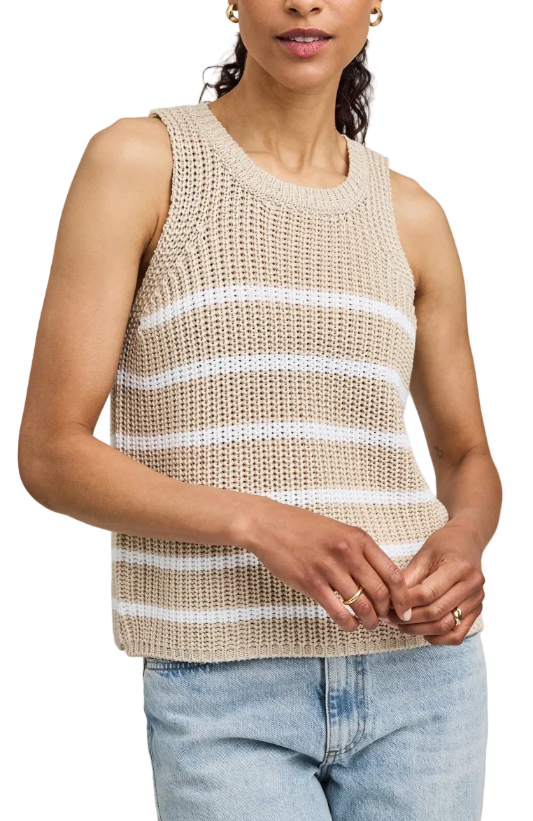 Andrea Stripe Tank-Tan/White