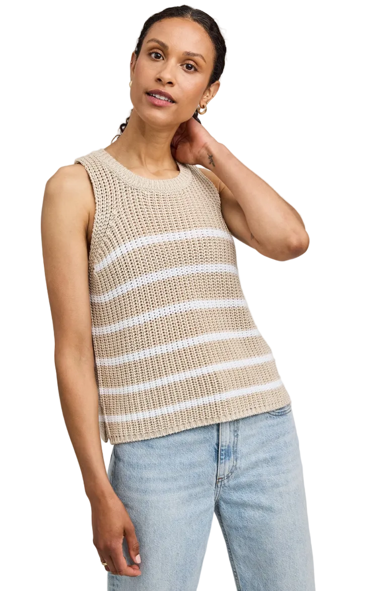 Andrea Stripe Tank-Tan/White