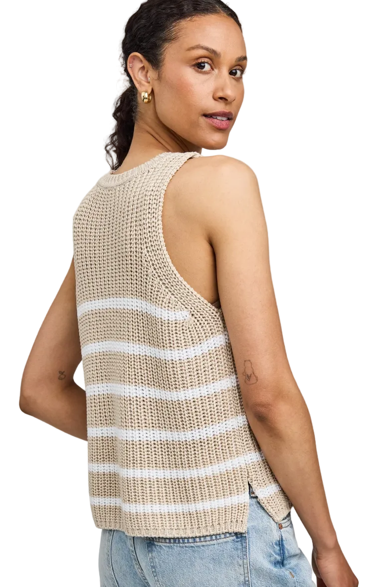 Andrea Stripe Tank-Tan/White