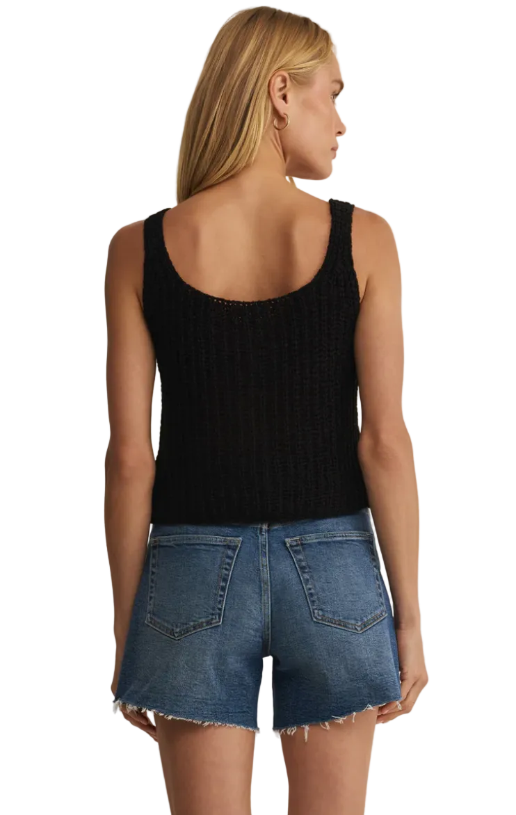 Tate Lace Up Sweater Tank-Black