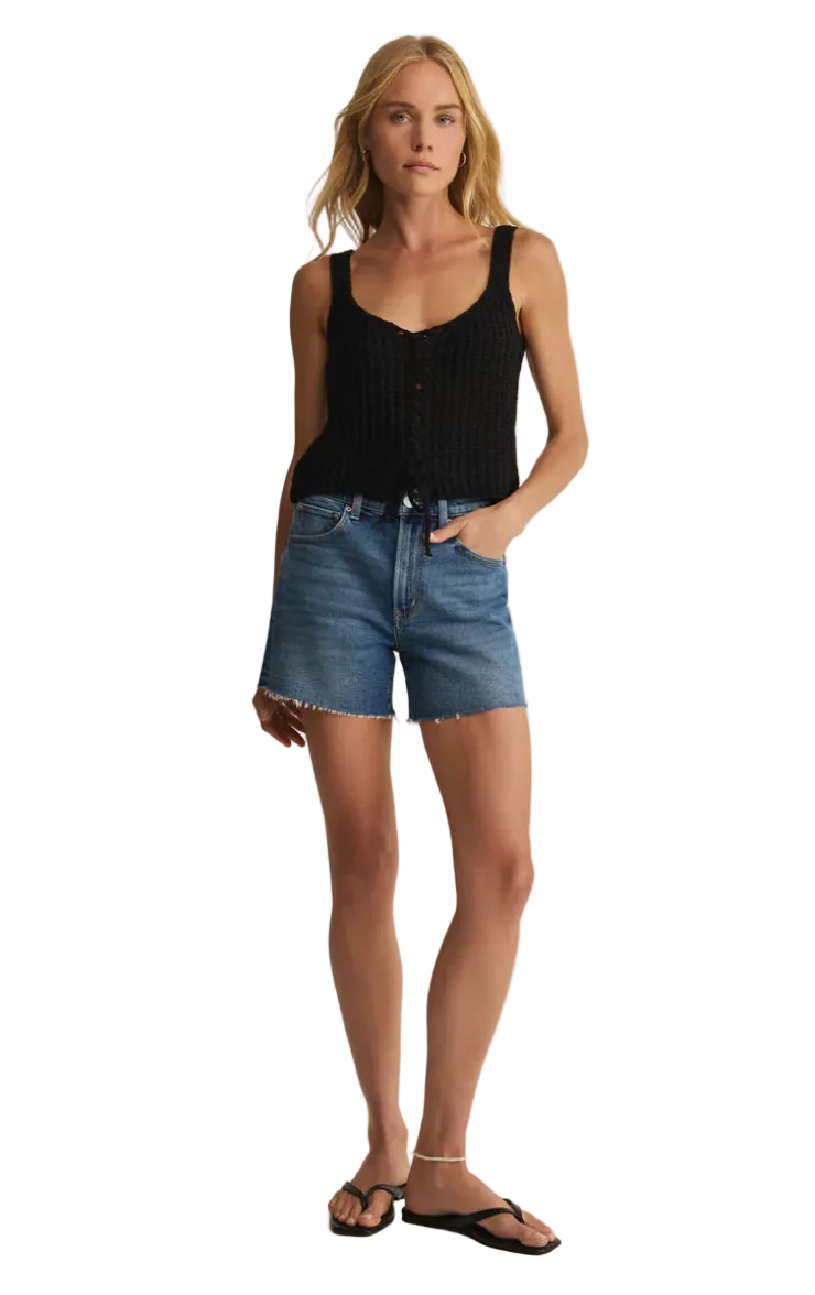 Tate Lace Up Sweater Tank-Black