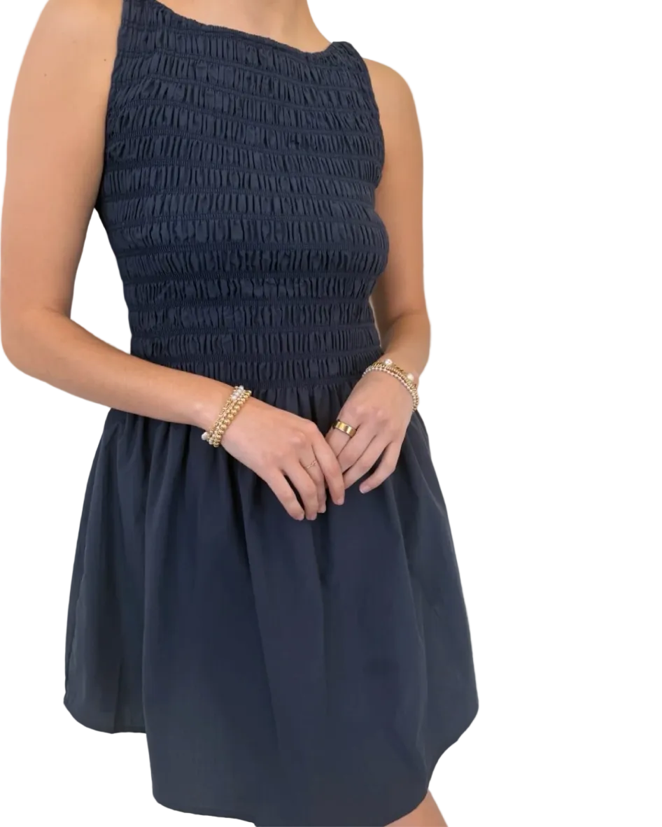 Emilie Boatneck Mini Dress-Navy