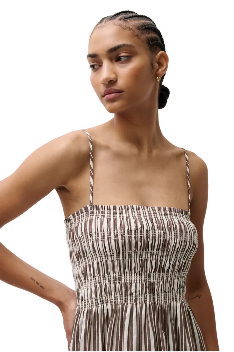 Bianca Shirred Dress-Java Stripe