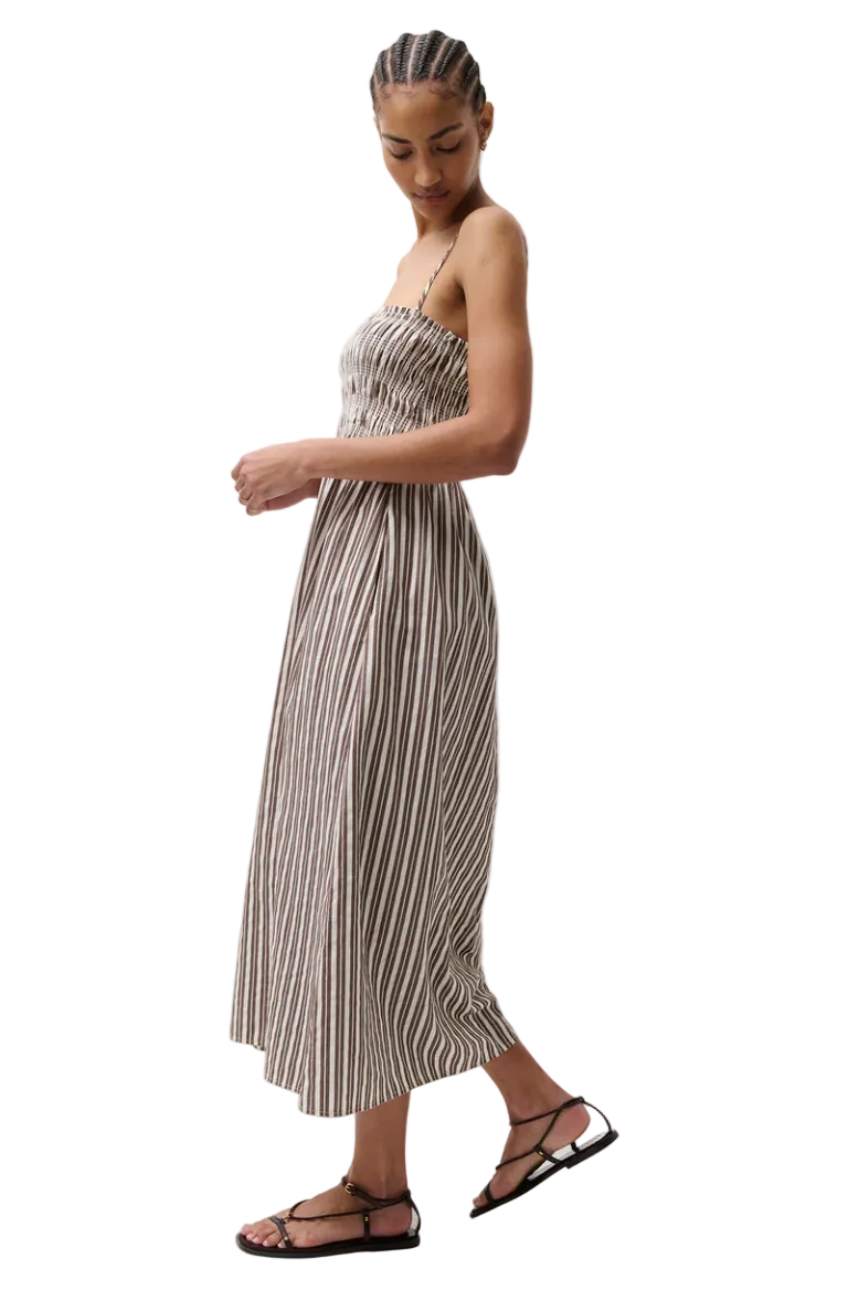 Bianca Shirred Dress-Java Stripe