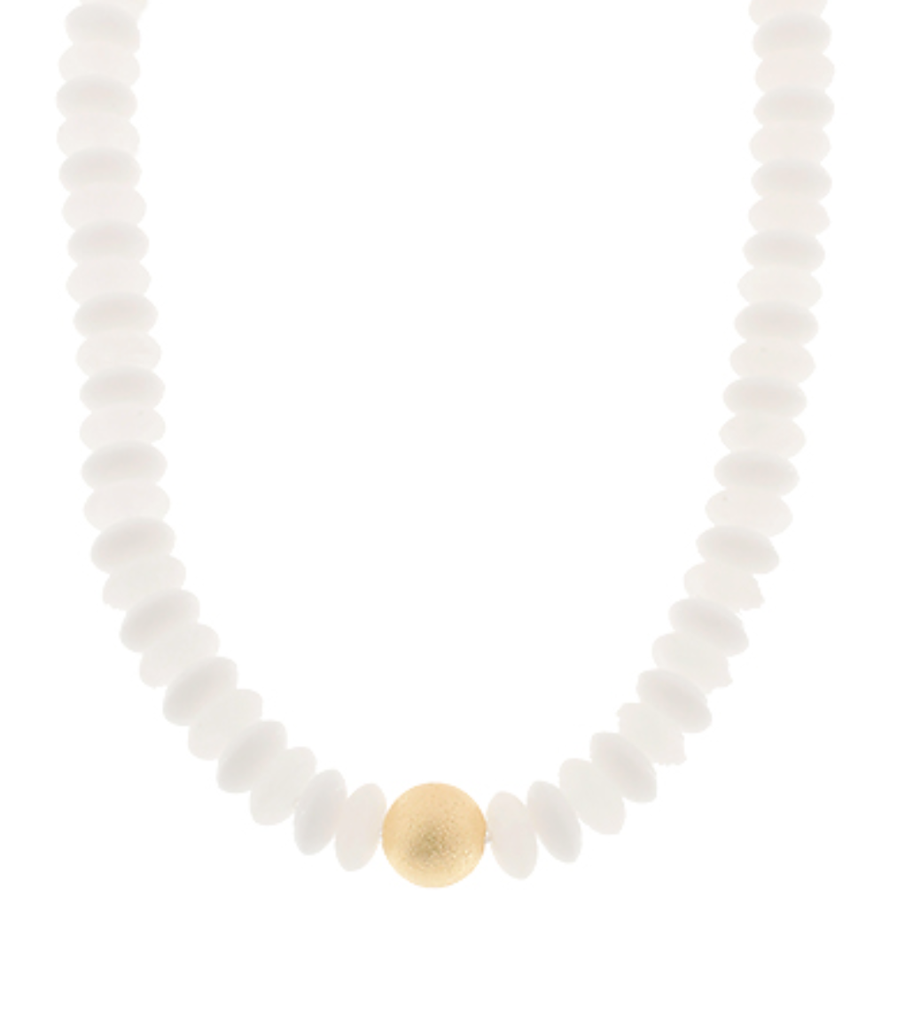 Metal Ball & Beads Necklace-White/Gold