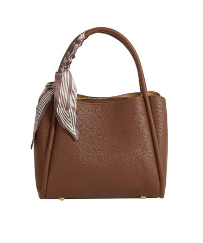 Scarf Accent Tote - Brown