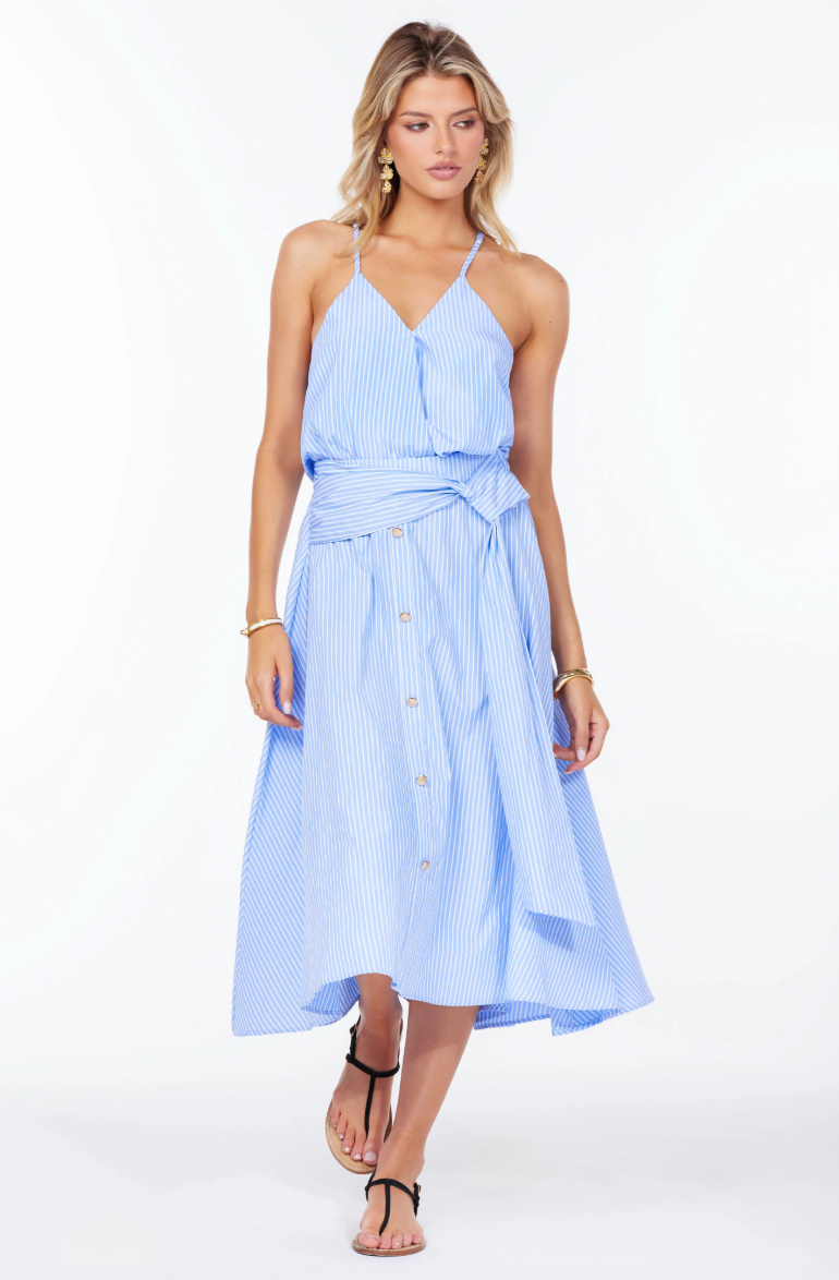 Summer Midi Skirt-Blue Stripe