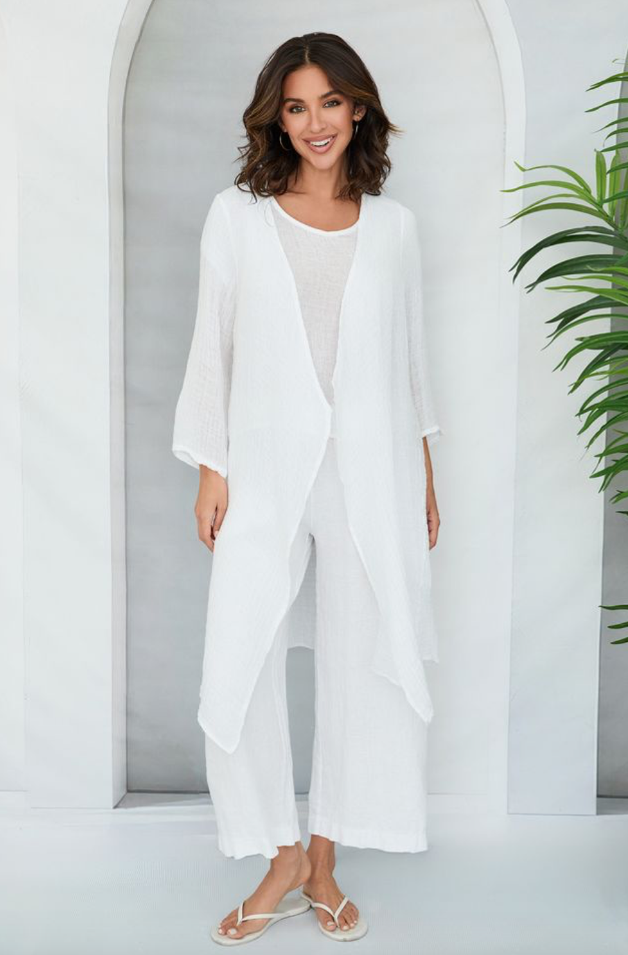 Linen Gauze Long Cardigan-White