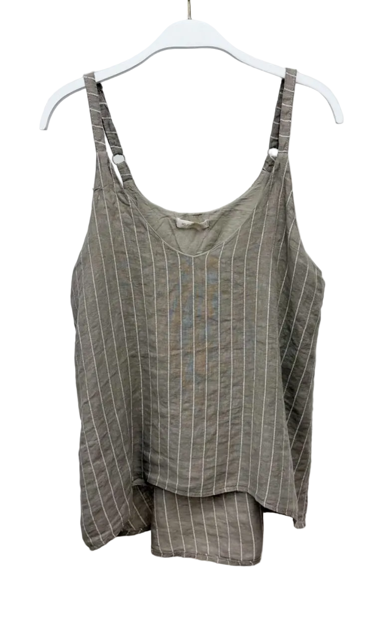Striped Linen Tank Top-Mocha