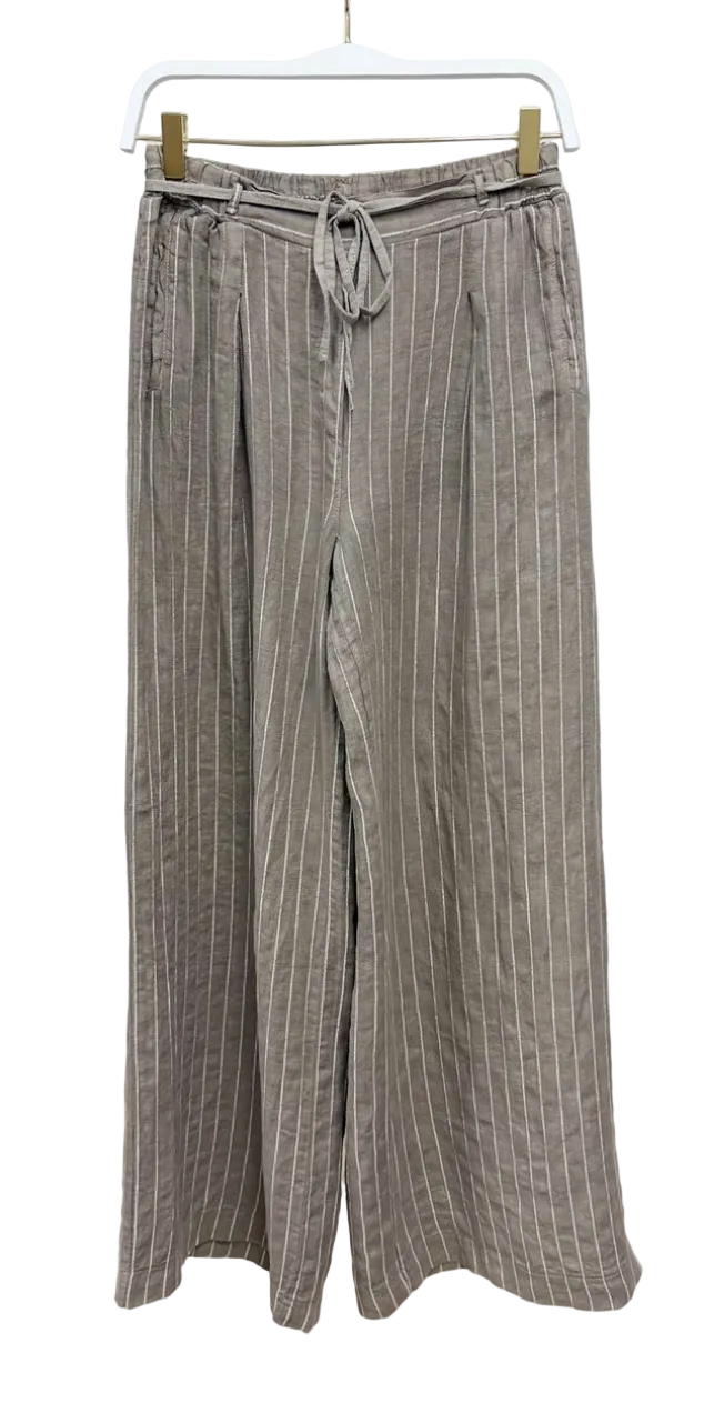Linen Stripe Wide Leg Pant-Mocha