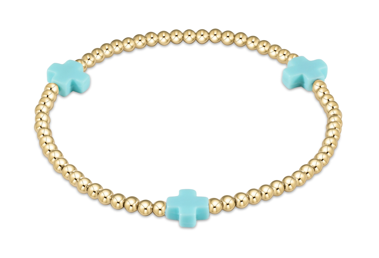 Signature Cross Gold Pattern 3MM Bead Bracelet - Turquoise