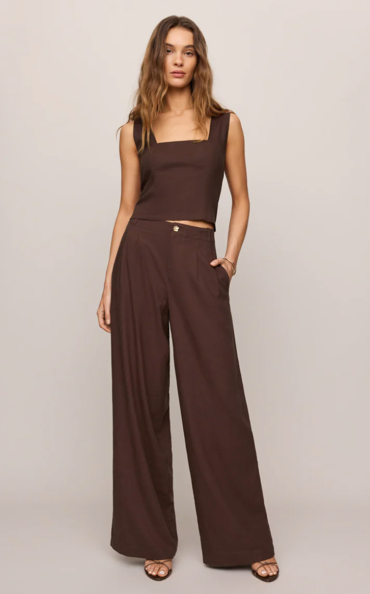 Magnolia Linen Top-Chocolate