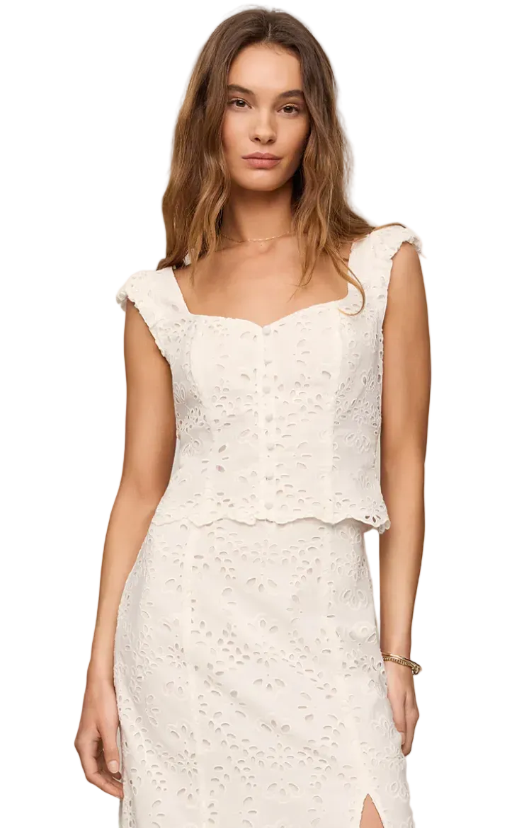 Emrie Eyelet Top-White