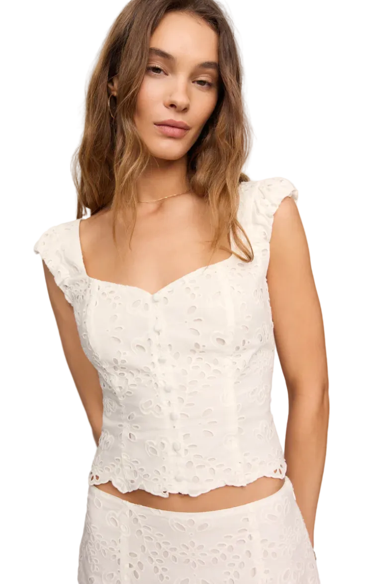 Emrie Eyelet Top-White