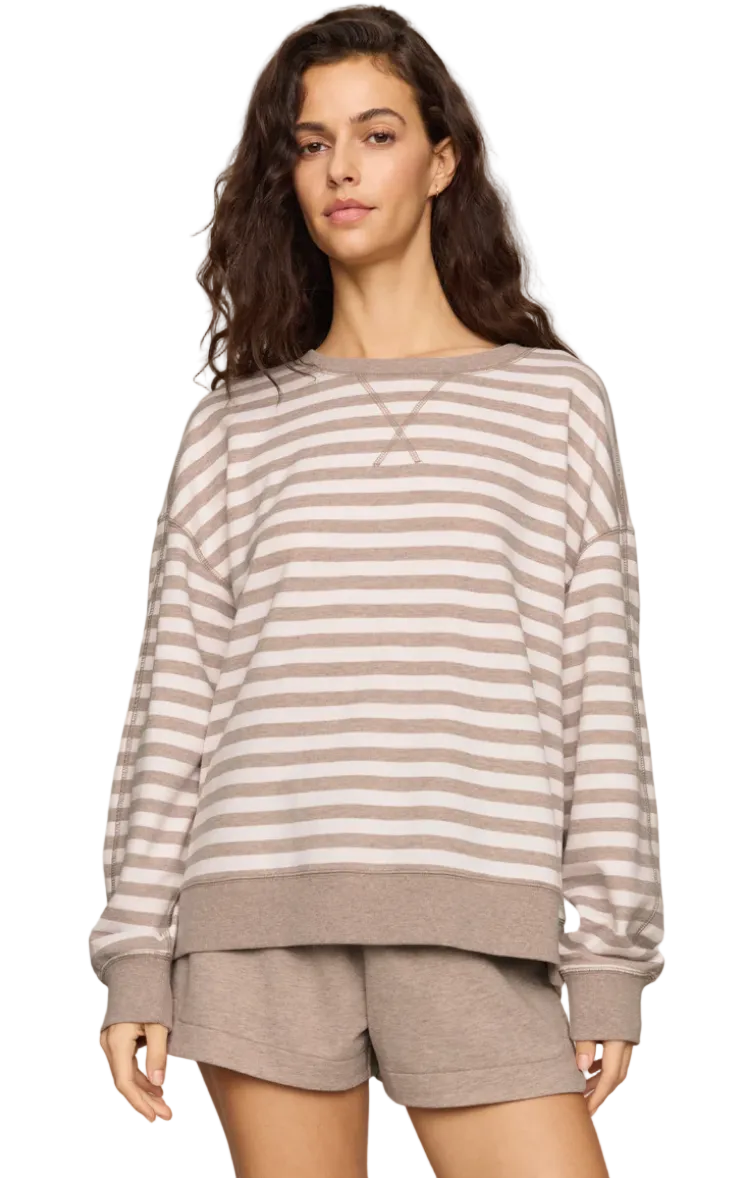 Everyday Striped Crew-Heather Ash