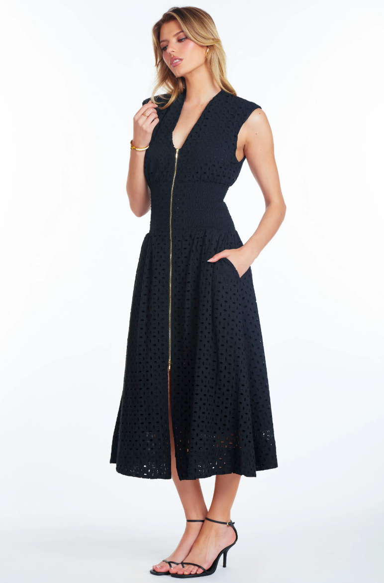 Skye Zip Front Dress-Black Eyelet