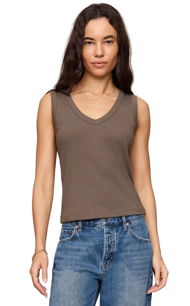 Ellie V-Neck Tank-Pebble