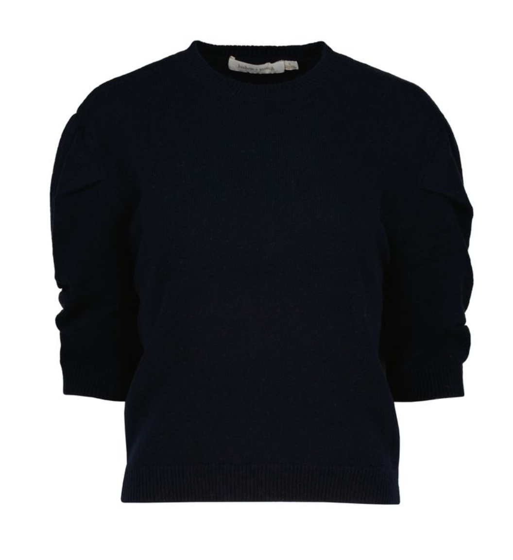 Stella Ruched Sleeve Sweater-Navy