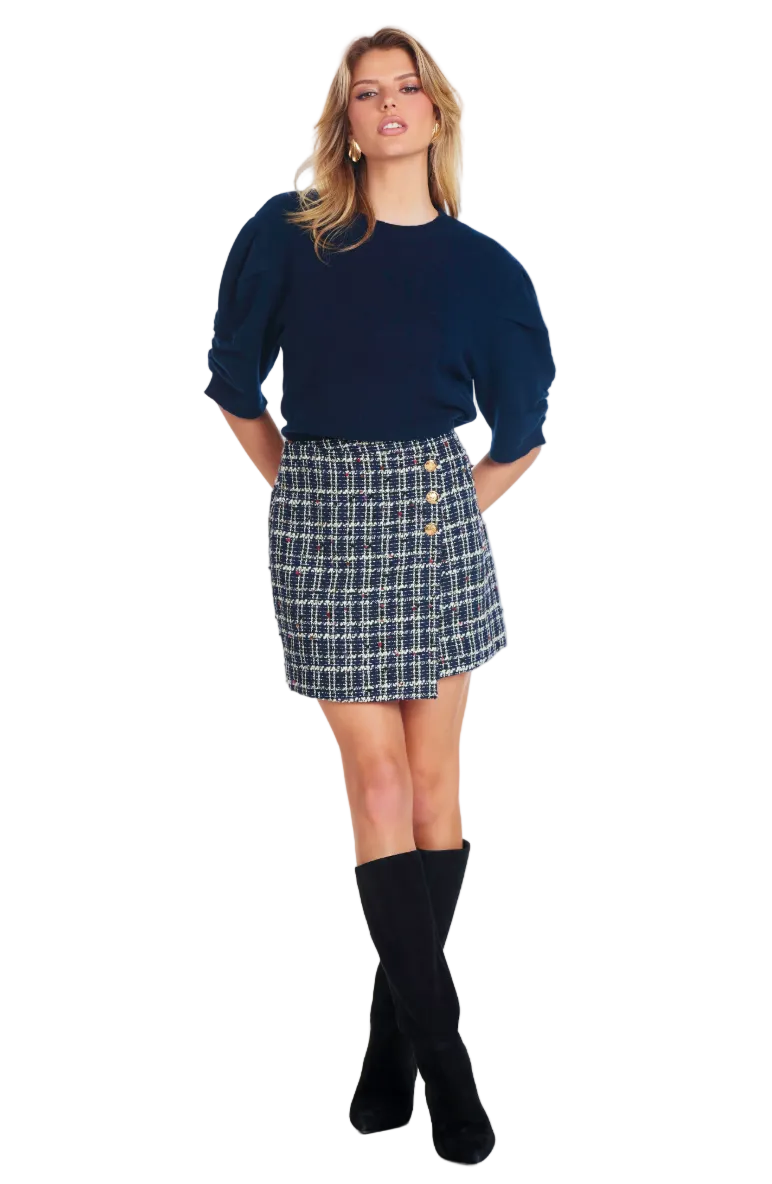 Stella Ruched Sleeve Sweater-Navy