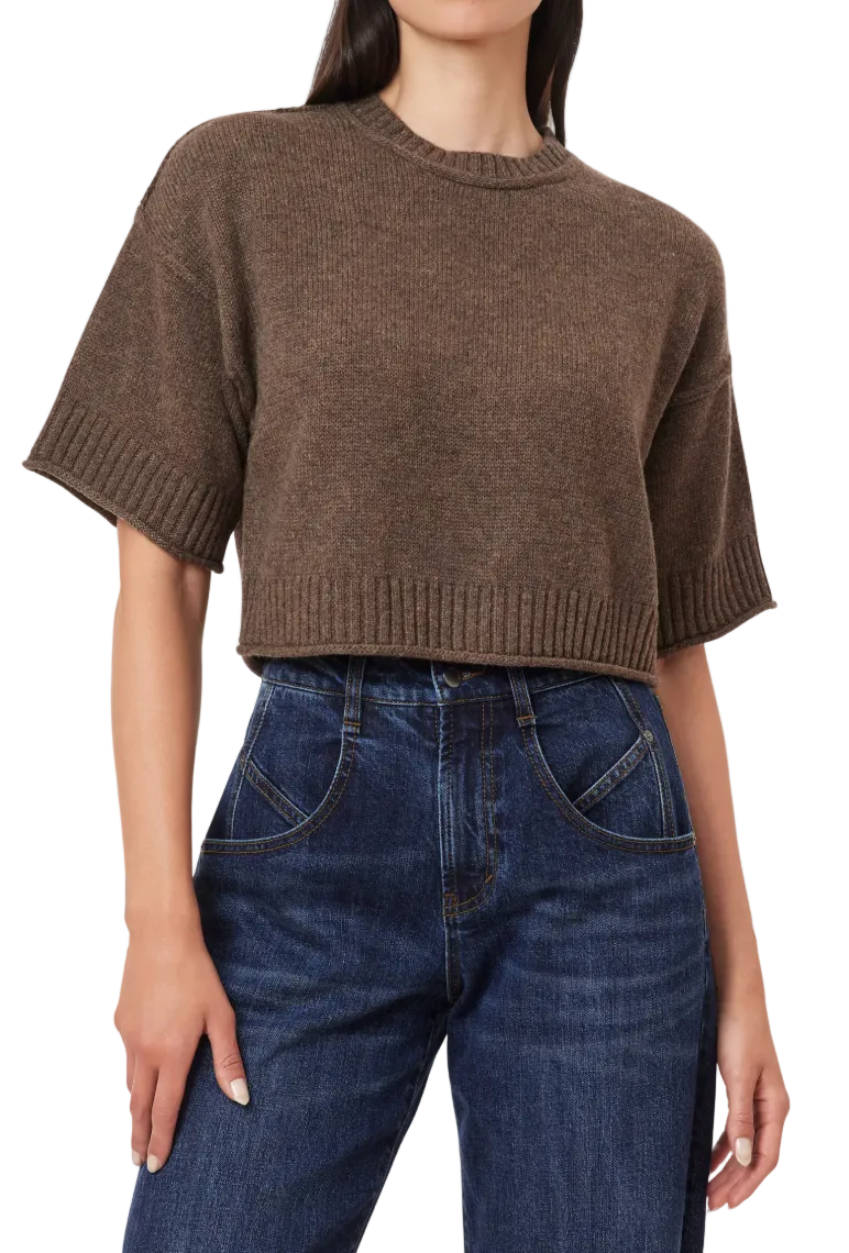 Crewneck Short Sleeve Sweater-Mocha