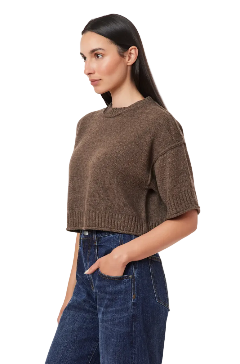 Crewneck Short Sleeve Sweater-Mocha
