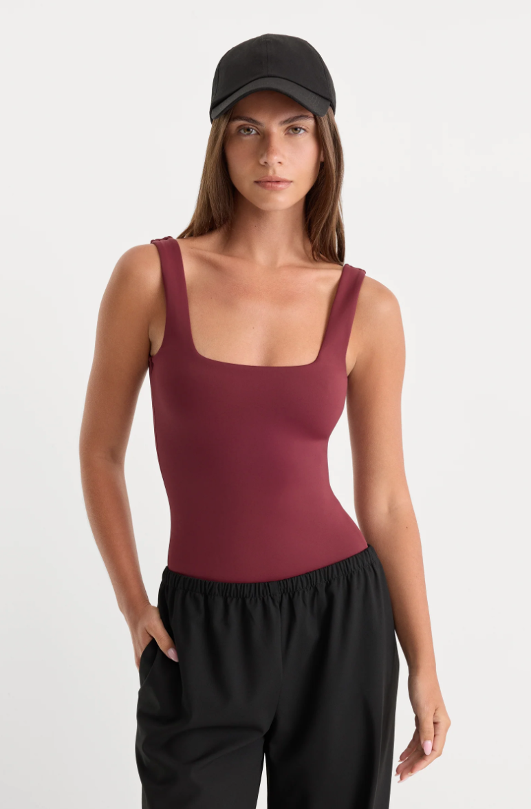 Modern Tank Bodysuit-Berry