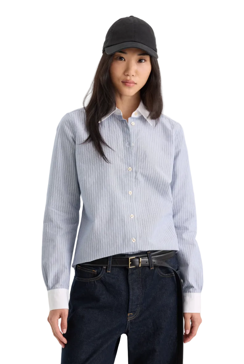 Oxford Contrast Shirt-Blue Stripe