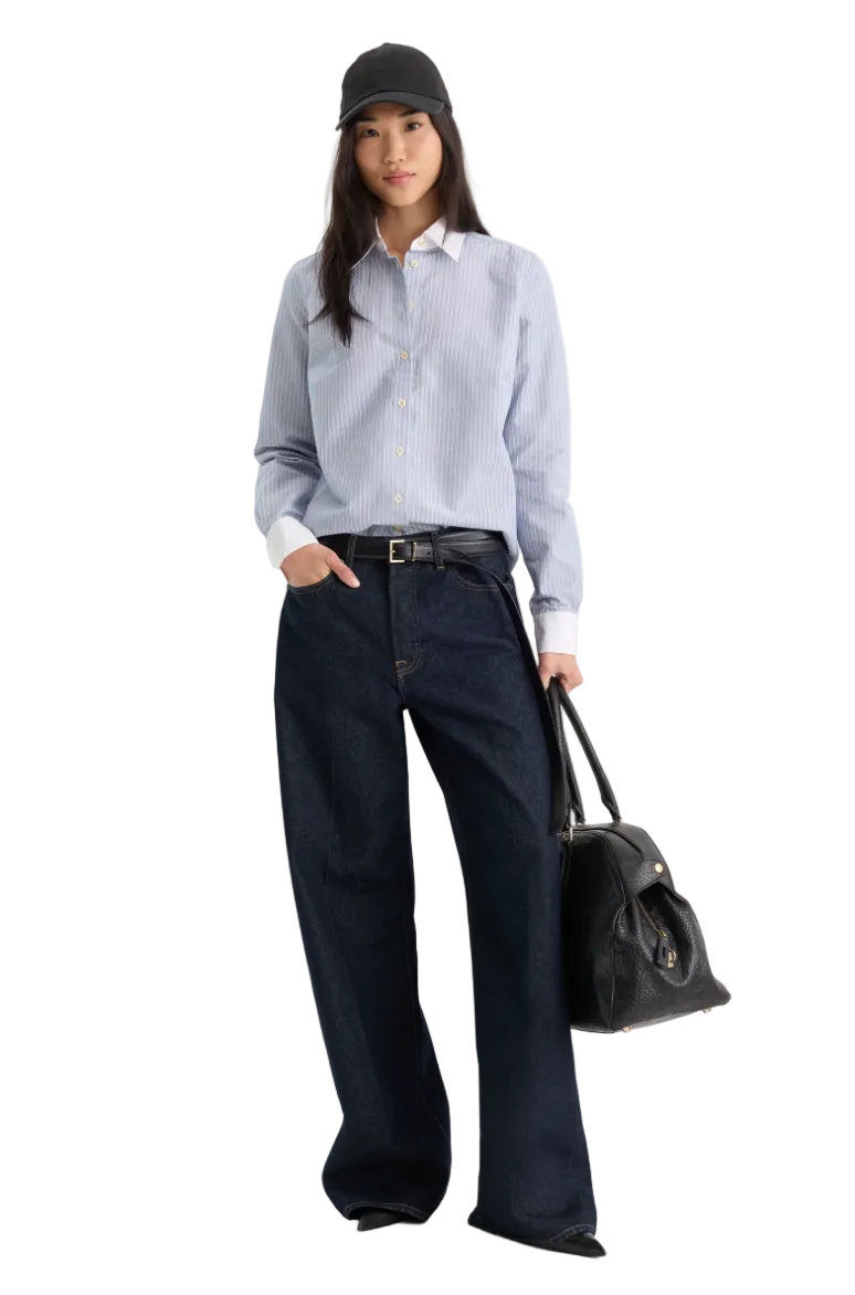 Oxford Contrast Shirt-Blue Stripe