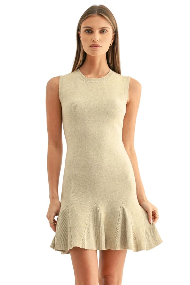 Gabrielle Flared Mini Dress-Oatmeal